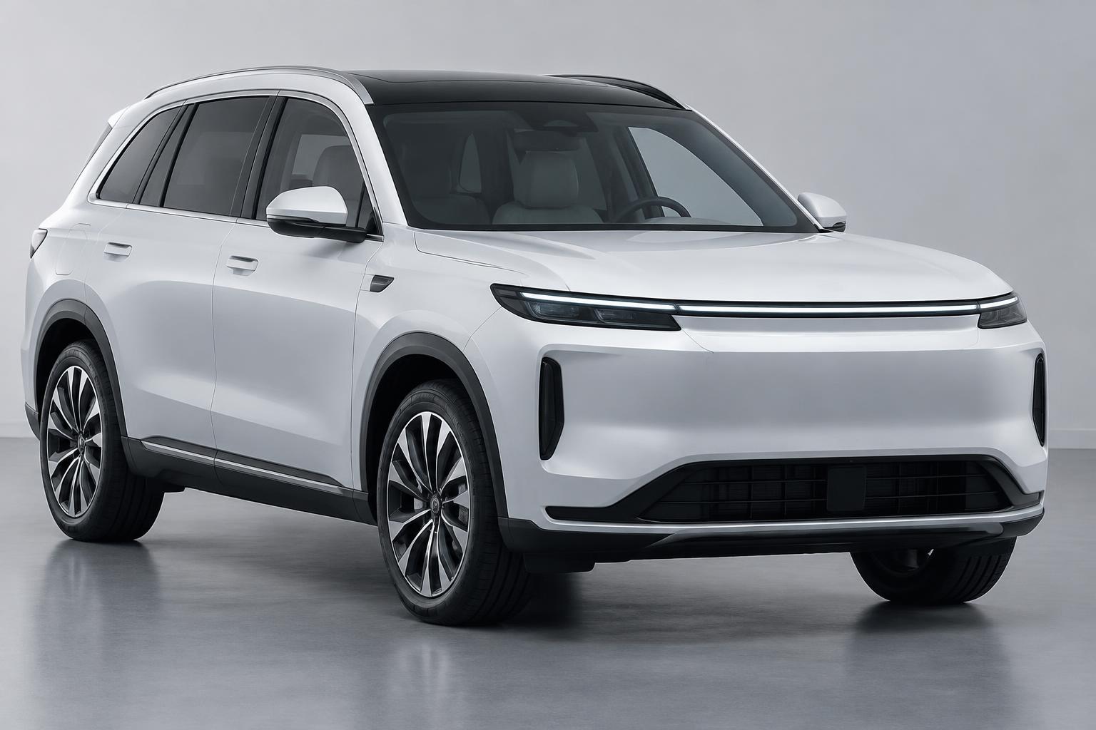 Electric family SUV, front three quarter view