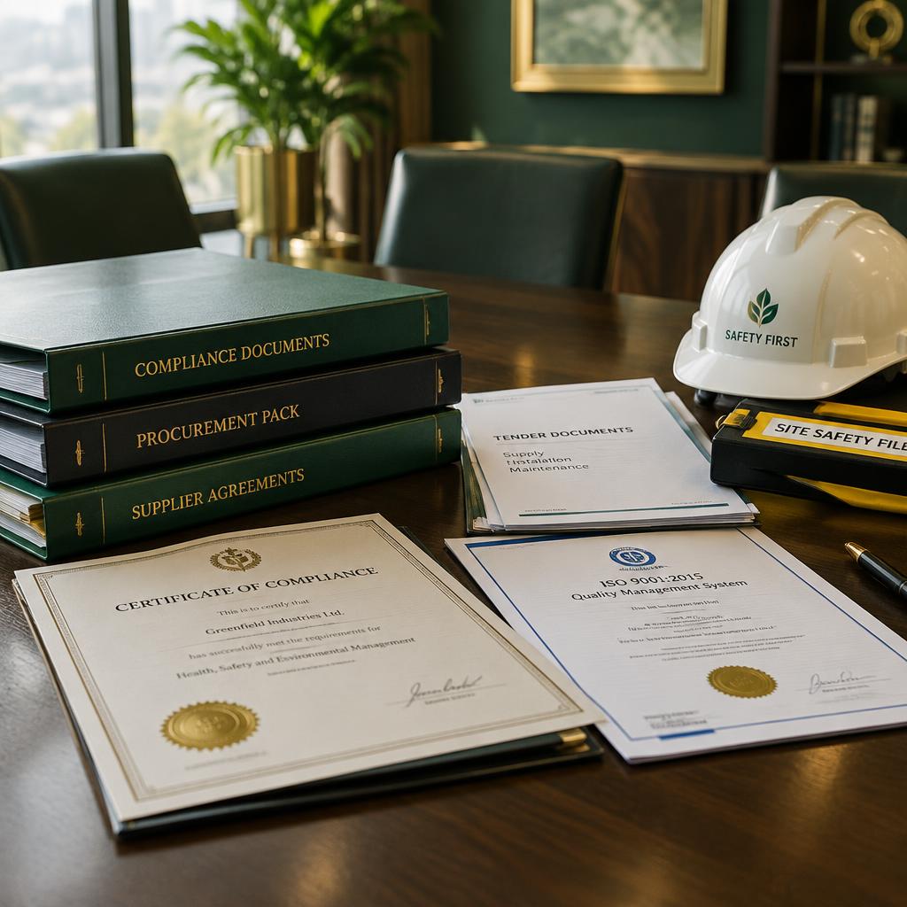 Compliance certificates, procurement folders and site safety files
