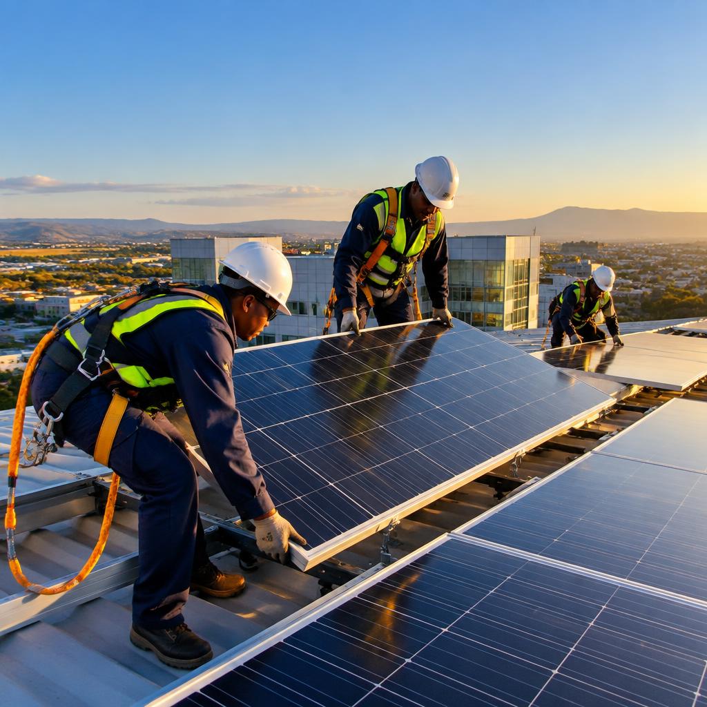 Solar panels installed on a clinic rooftop